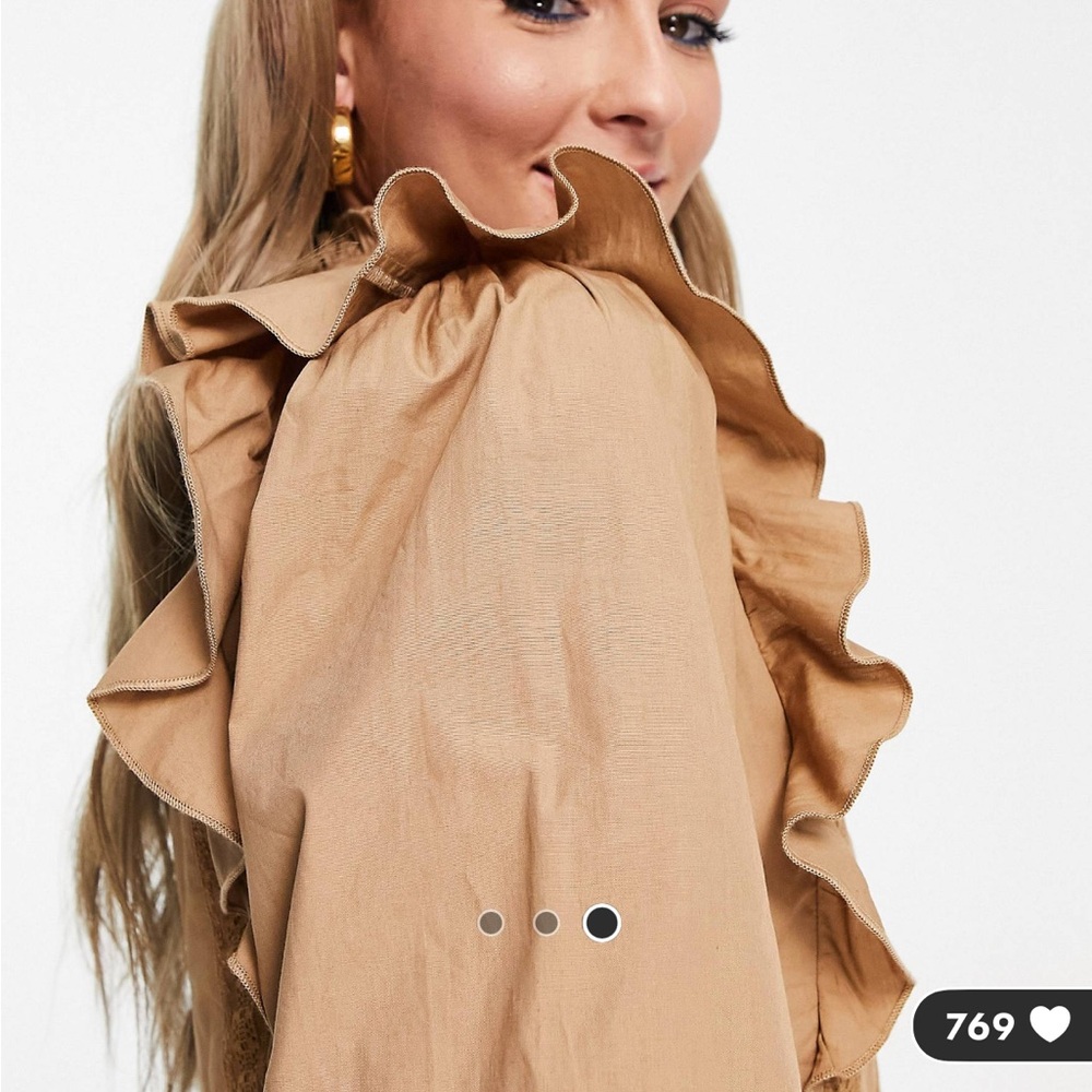 Beige Ruffle Mini Dress - Picture 3 of 3